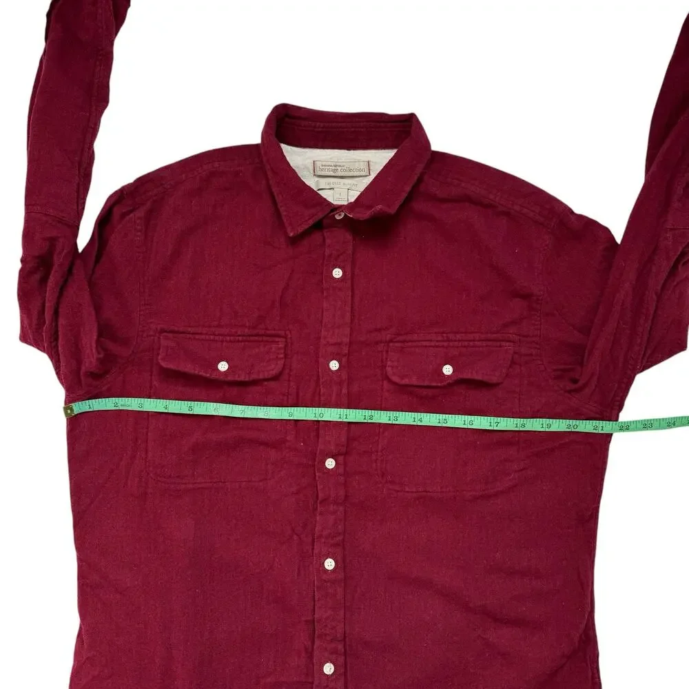 BANANA REPUBLIC Heritage Red Flannel Tailored Slim Fit Utility Shirt Size Large